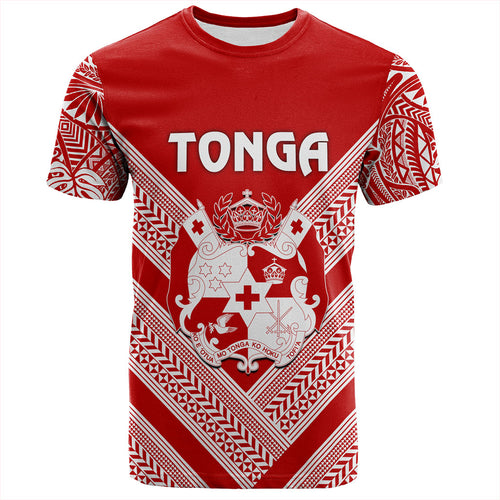 Tonga T-Shirt Custom Tribal Pattern Coat Of Arms