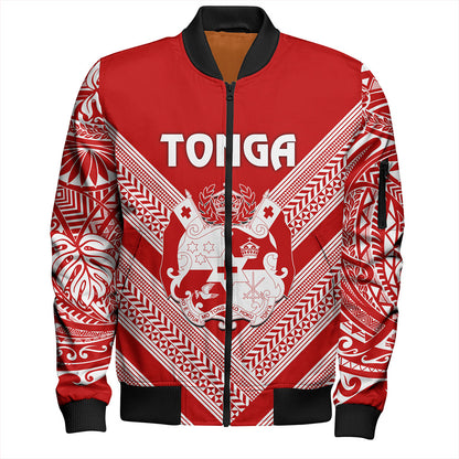Tonga Bomber Jacket Custom Tribal Pattern Coat Of Arms