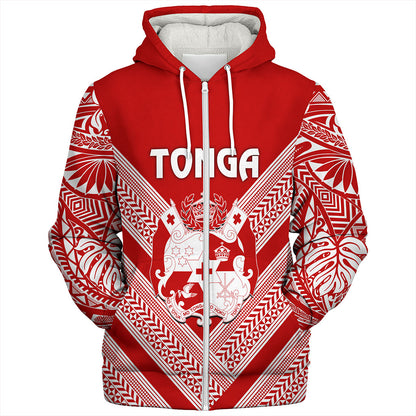 Tonga Sherpa Hoodie Custom Tribal Pattern Coat Of Arms
