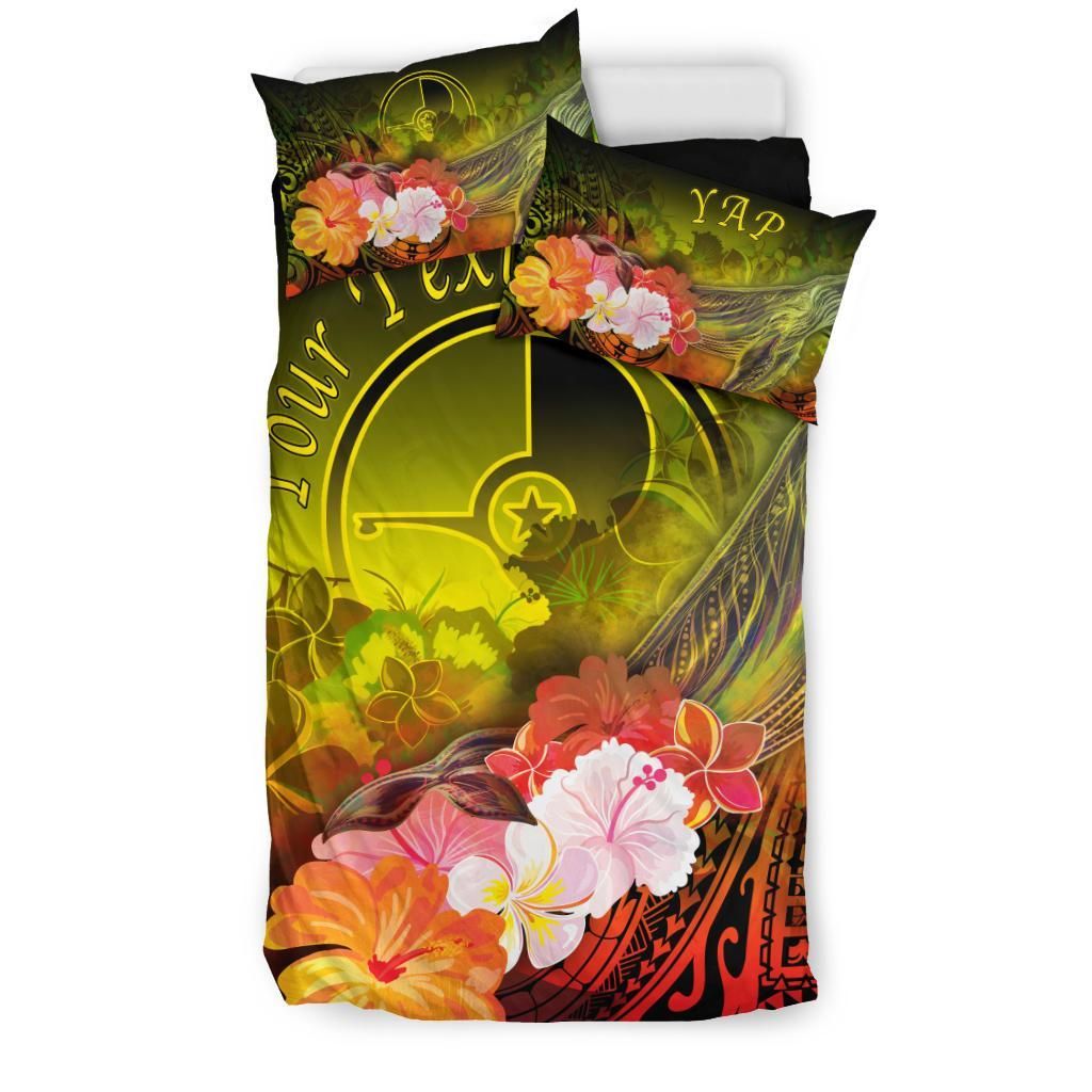 [Custom Personalised] Yap Bedding Set - Humpback Whale With Tropical Flowers (Yellow)