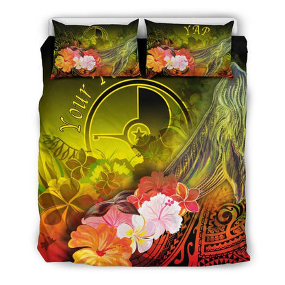 [Custom Personalised] Yap Bedding Set - Humpback Whale With Tropical Flowers (Yellow)