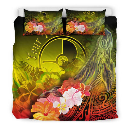 [Custom Personalised] Yap Bedding Set - Humpback Whale With Tropical Flowers (Yellow)