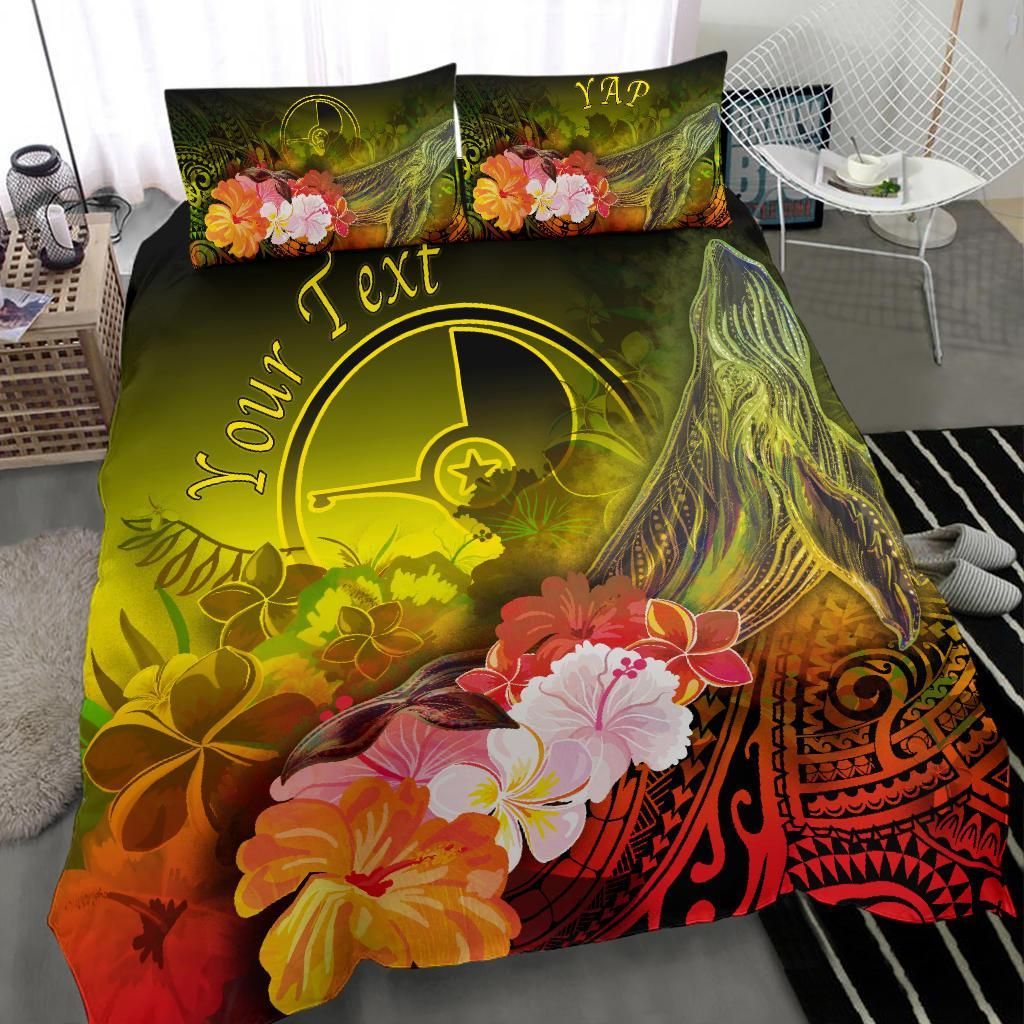 [Custom Personalised] Yap Bedding Set - Humpback Whale With Tropical Flowers (Yellow)