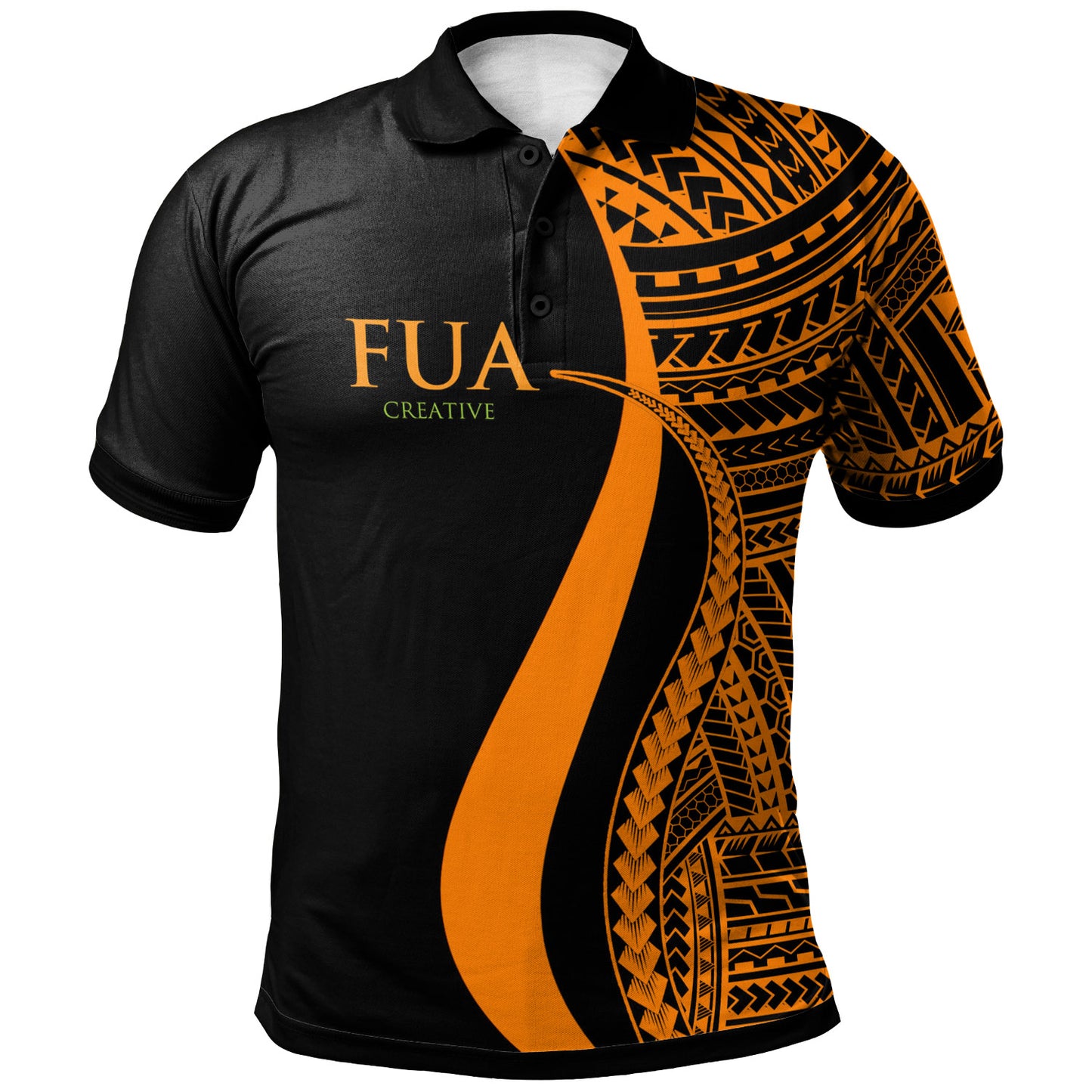 Fua Creative Hawaii Polo Shirt Orange - Polynesian Tentacle Tribal Pattern