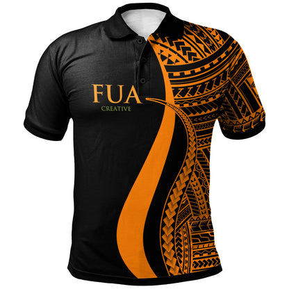 Fua Creative Hawaii Polo Shirt Orange - Polynesian Tentacle Tribal Pattern