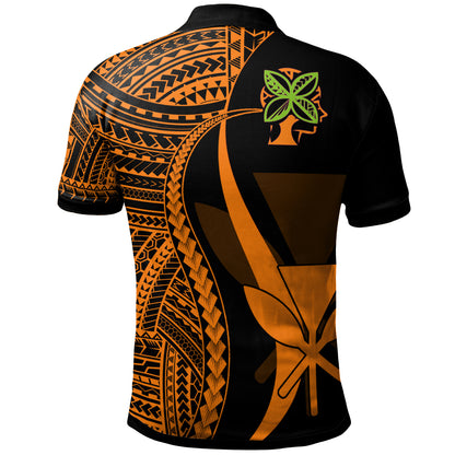 Fua Creative Hawaii Polo Shirt Orange - Polynesian Tentacle Tribal Pattern