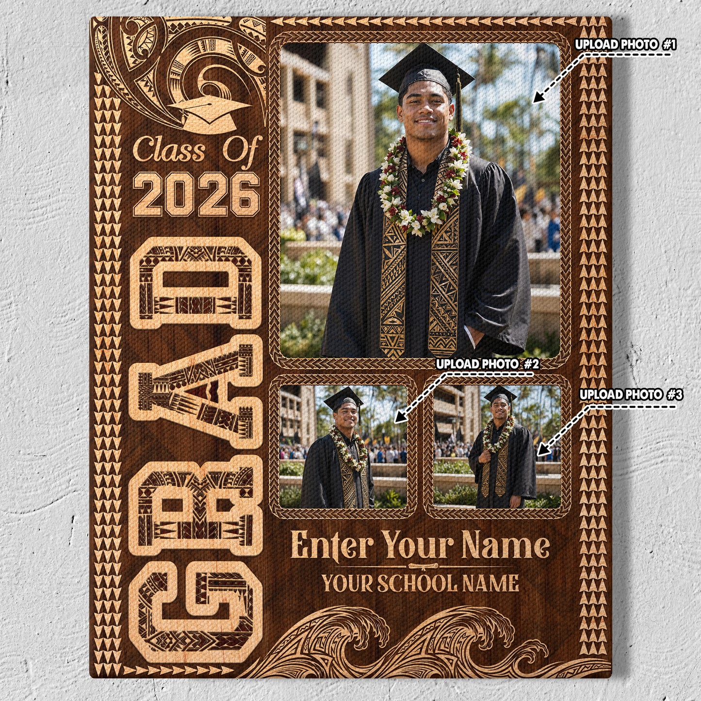 Hawaii Canvas Personalized Polynesian Wood Graduation Photo Collage