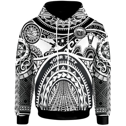 (Custom Personalised) Polynesian Hawaii Hoodie - Coat Of Arm Hawaii & Maui Tattoo - Polynesian Patterns Blue White
