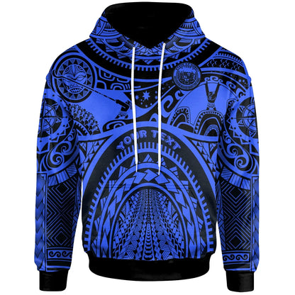 (Custom Personalised) Polynesian Hawaii Hoodie - Coat Of Arm Hawaii & Maui Tattoo - Polynesian Patterns Blue White