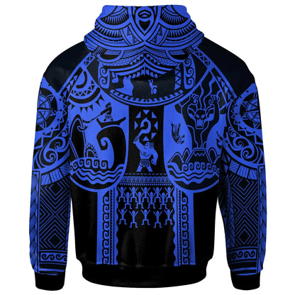 (Custom Personalised) Polynesian Hawaii Hoodie - Coat Of Arm Hawaii & Maui Tattoo - Polynesian Patterns Blue White
