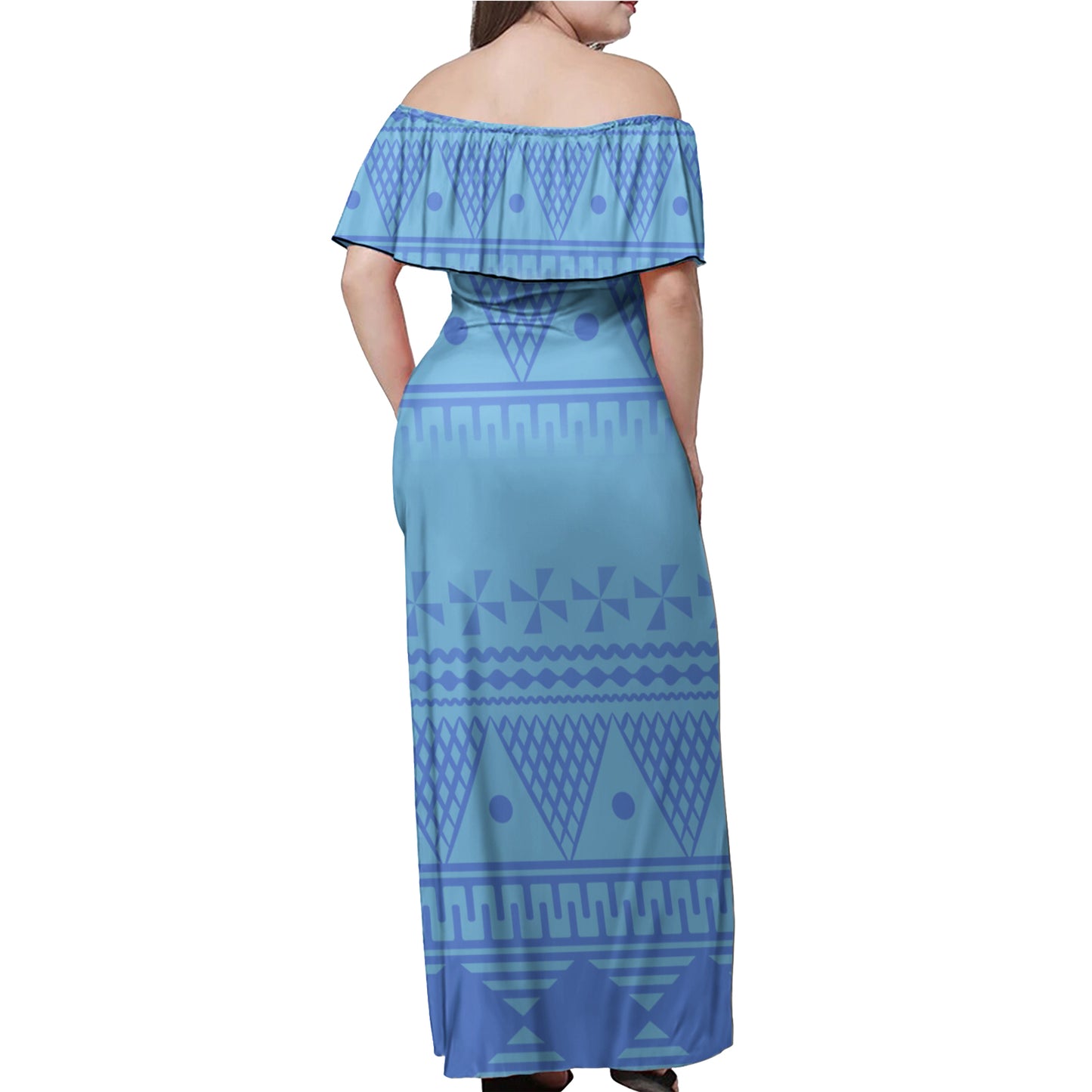 Fiji Flag Color With Traditional Patterns Women Off Shoulder Long Dress
