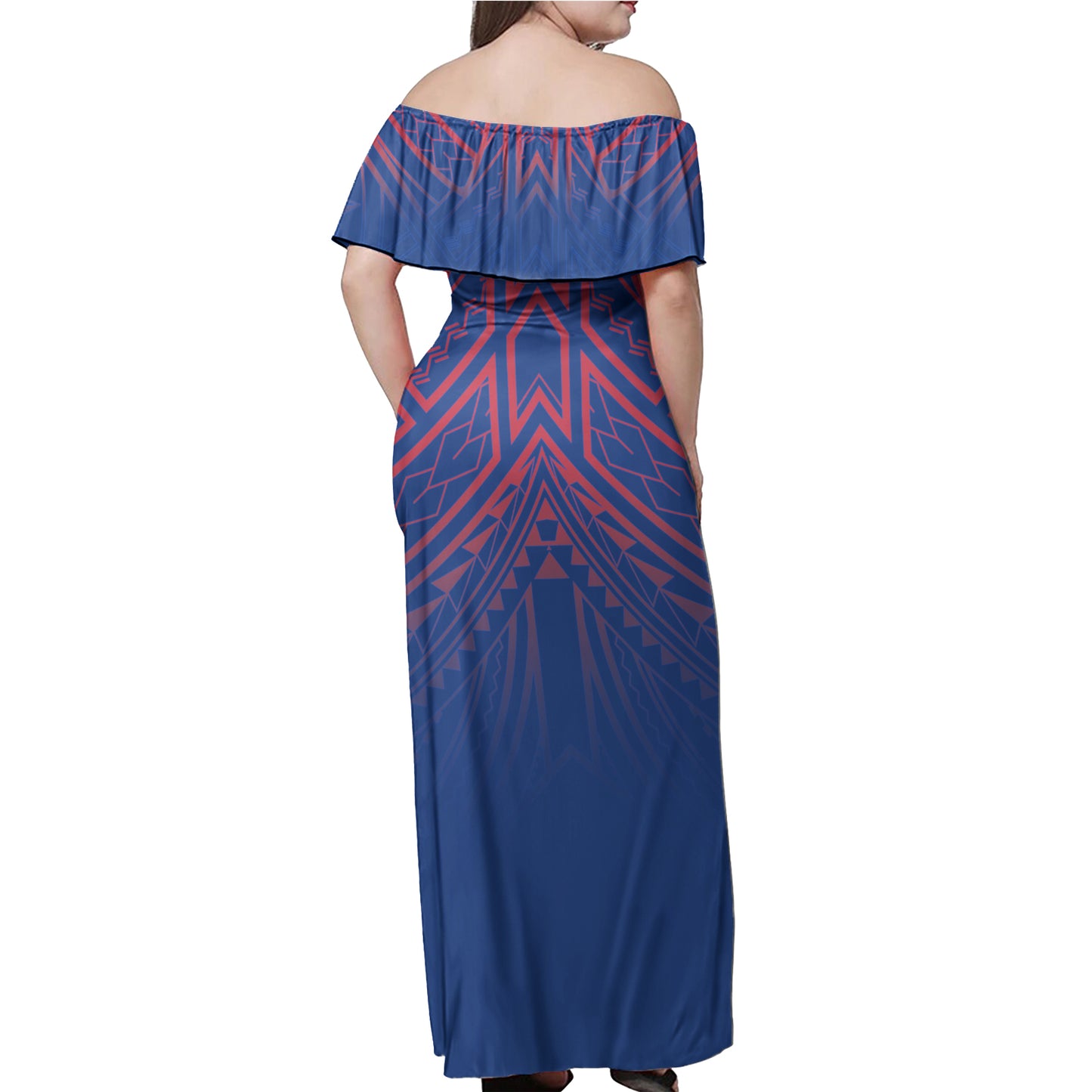 Guam Flag Color With Traditional Patterns Women Off Shoulder Long Dress
