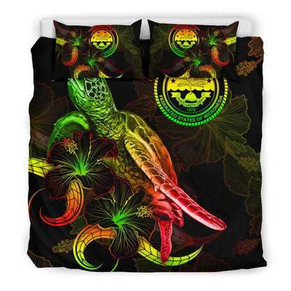 Federated States Of Micronesia Polynesian Bedding Set - Turtle With Blooming Hibiscus Reggae