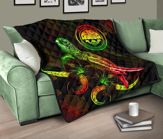 Federated States of Micronesia Polynesian Premium Quilt - Turtle With Blooming Hibiscus Reggae