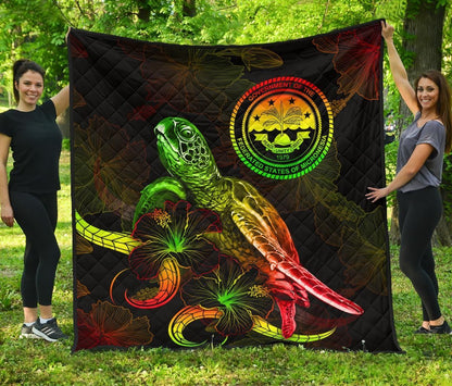 Federated States of Micronesia Polynesian Premium Quilt - Turtle With Blooming Hibiscus Reggae