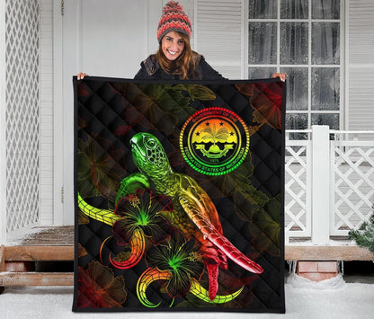 Federated States of Micronesia Polynesian Premium Quilt - Turtle With Blooming Hibiscus Reggae