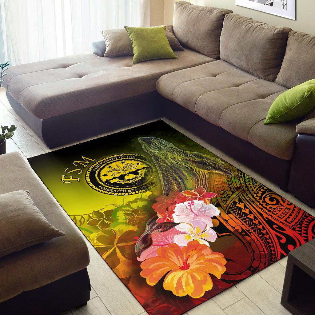 Federated States of Micronesia Area Rug - Humpback Whale with Tropical Flowers (Yellow)