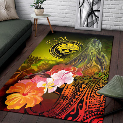 Federated States of Micronesia Area Rug - Humpback Whale with Tropical Flowers (Yellow)