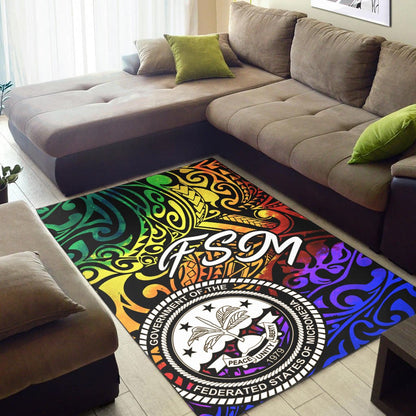 Federated States of Micronesia Area Rug - Rainbow Polynesian Pattern