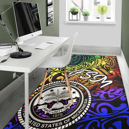 Federated States of Micronesia Area Rug - Rainbow Polynesian Pattern
