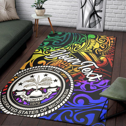 Federated States of Micronesia Custom Personalised Area Rug - Rainbow Polynesian Pattern