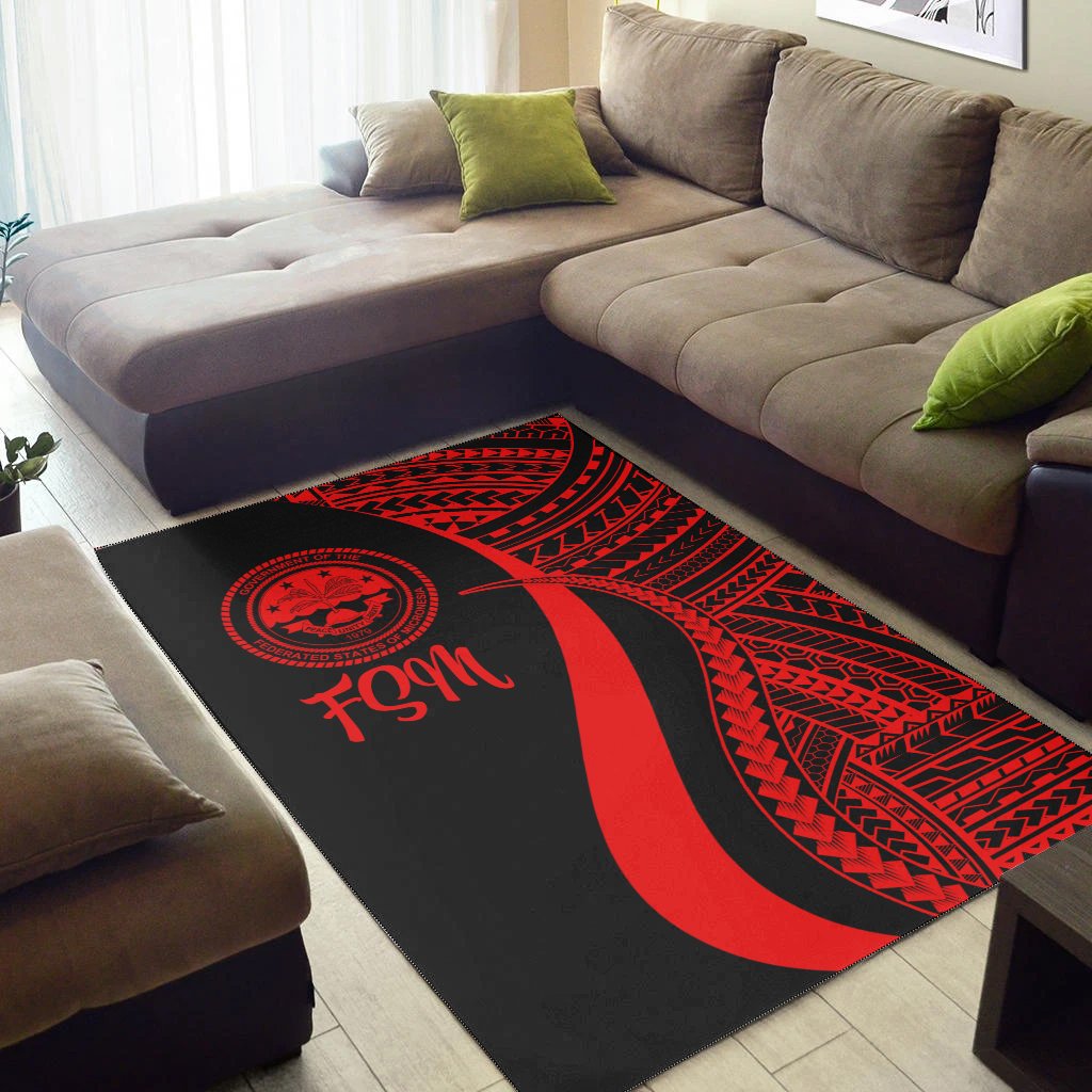 Federated States of Micronesia Area Rug - Red Polynesian Tentacle Tribal Pattern