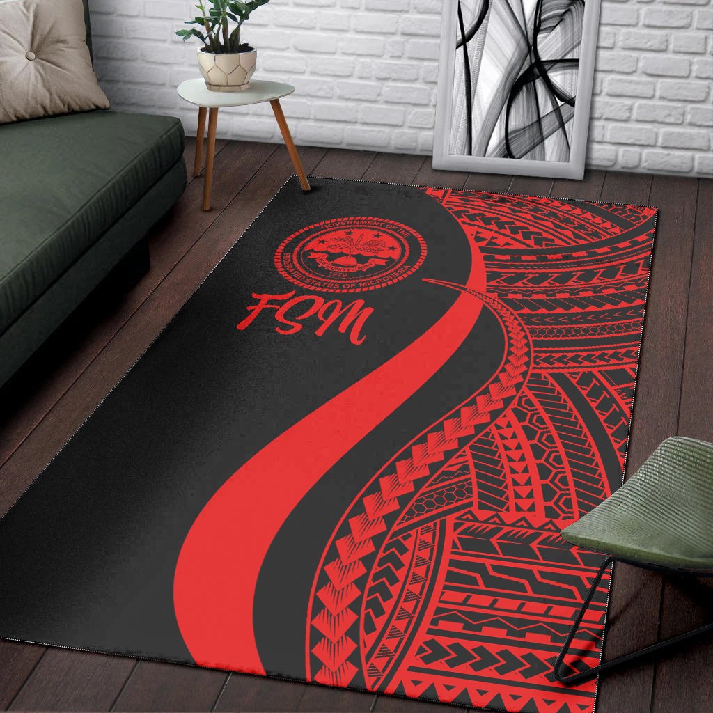 Federated States of Micronesia Area Rug - Red Polynesian Tentacle Tribal Pattern