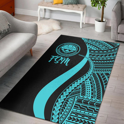 Federated States of Micronesia Area Rug - Turquoise Polynesian Tentacle Tribal Pattern