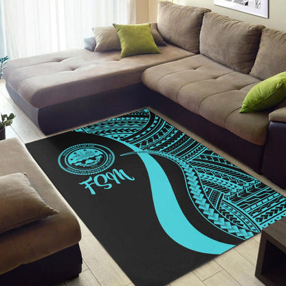 Federated States of Micronesia Area Rug - Turquoise Polynesian Tentacle Tribal Pattern