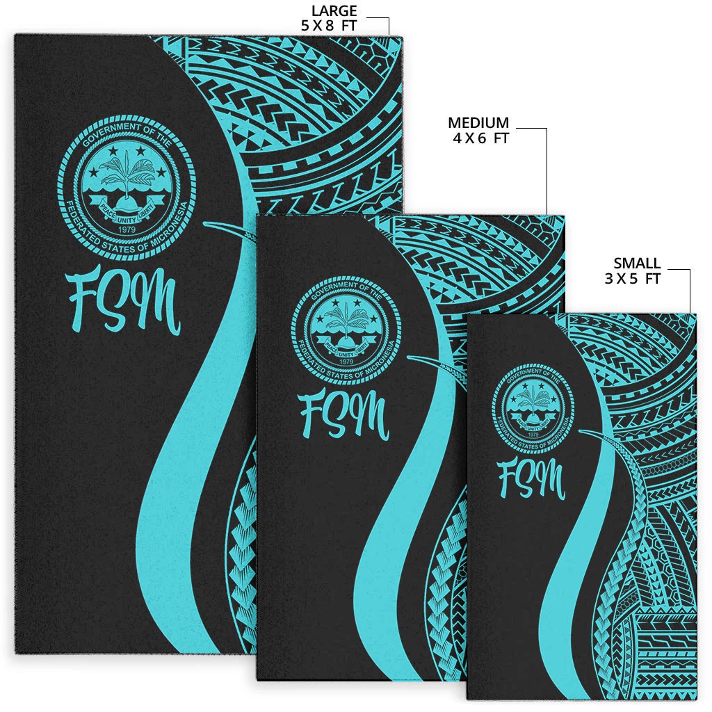 Federated States of Micronesia Area Rug - Turquoise Polynesian Tentacle Tribal Pattern