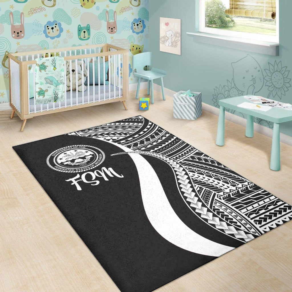 Federated States of Micronesia Area Rug - White Polynesian Tentacle Tribal Pattern