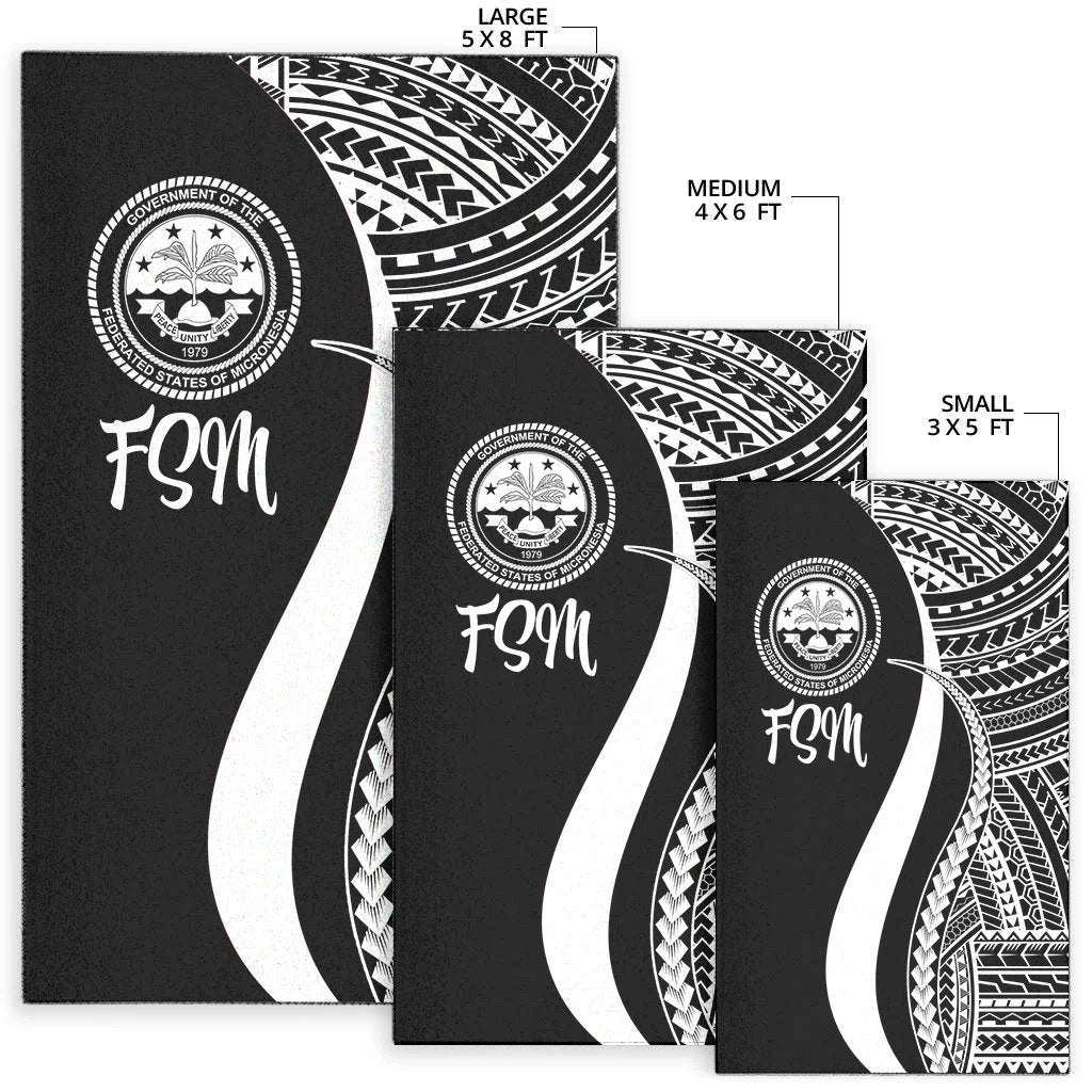 Federated States of Micronesia Area Rug - White Polynesian Tentacle Tribal Pattern