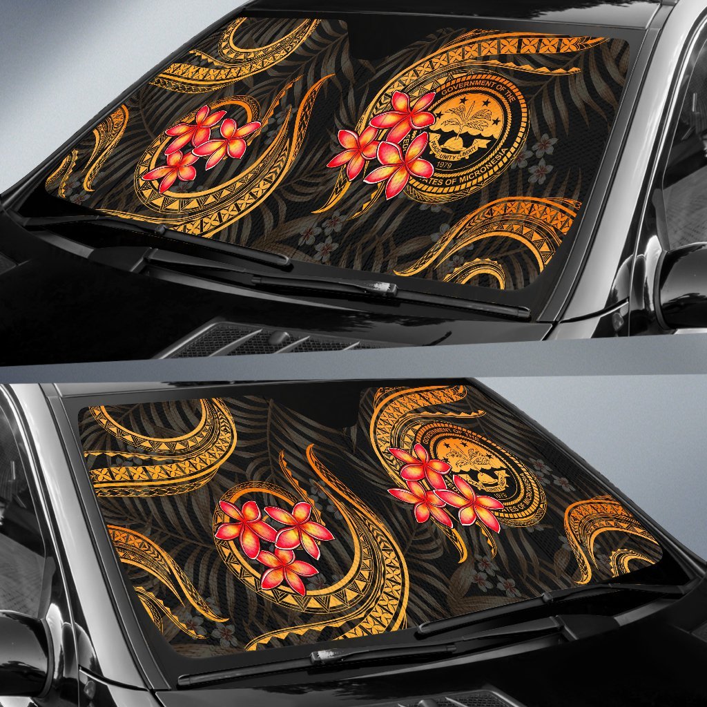Federated States of Micronesia Auto Sun Shades - Gold Plumeria