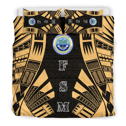 Federated States Of Micronesia Duvet Cover Set - Polynesian Tattoo Gold