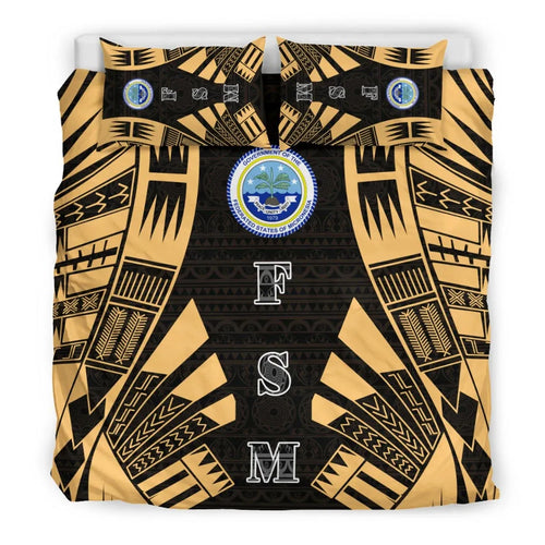Federated States Of Micronesia Duvet Cover Set - Polynesian Tattoo Gold