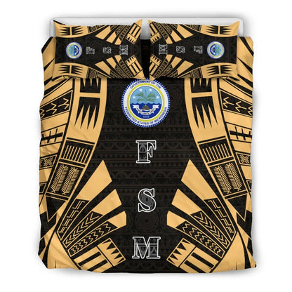 Federated States Of Micronesia Duvet Cover Set - Polynesian Tattoo Gold