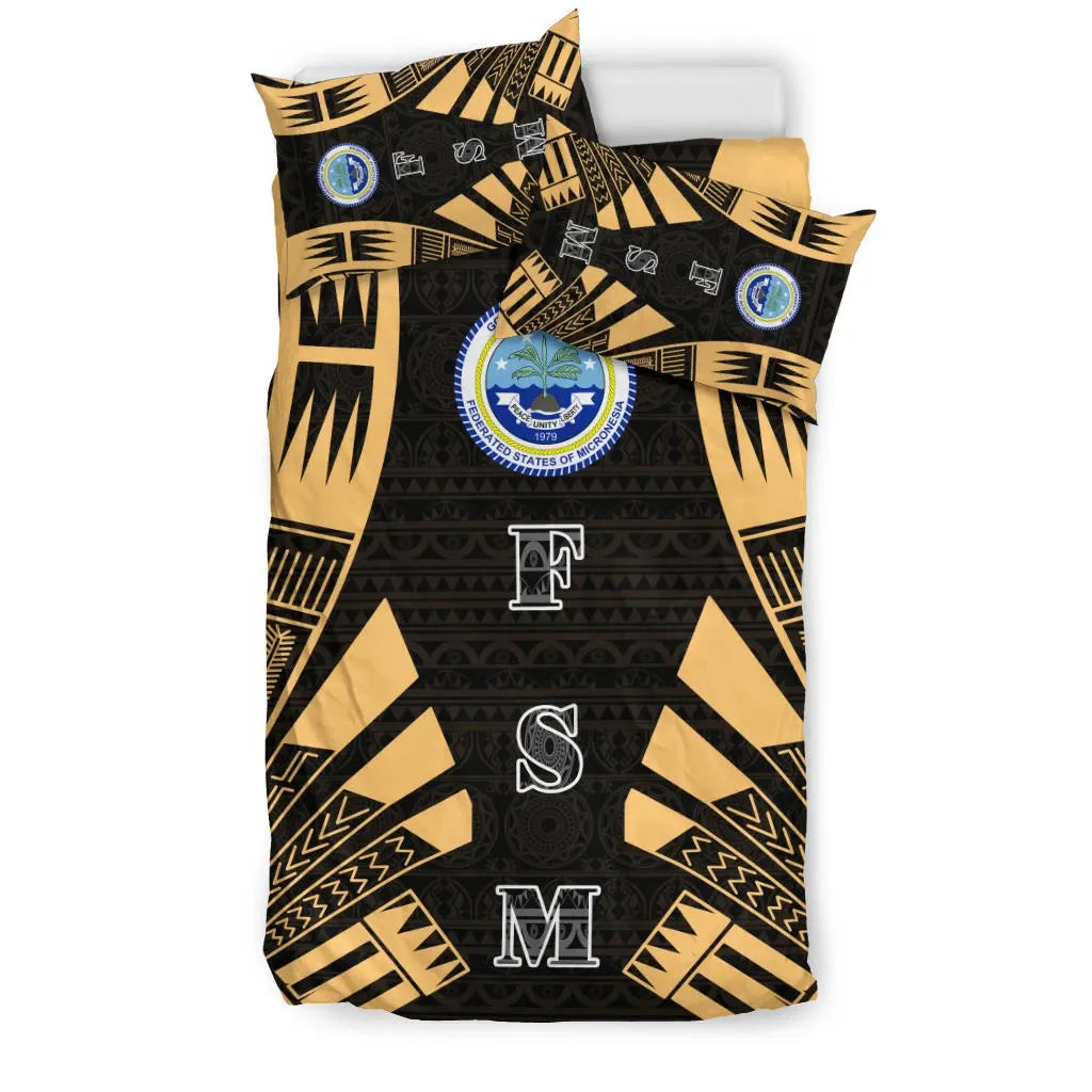 Federated States Of Micronesia Duvet Cover Set - Polynesian Tattoo Gold