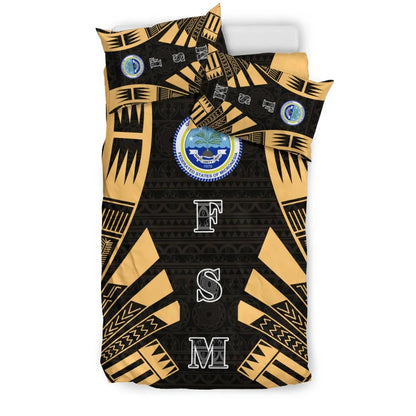 Federated States Of Micronesia Duvet Cover Set - Polynesian Tattoo Gold