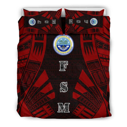 Federated States Of Micronesia Duvet Cover Set - Polynesian Tattoo Red
