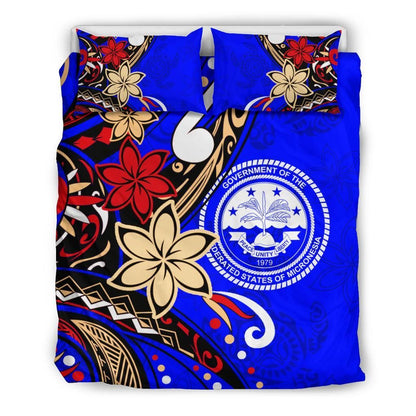 Federated States Of Micronesia Bedding Set - Tribal Flower With Special Turtles Blue Color