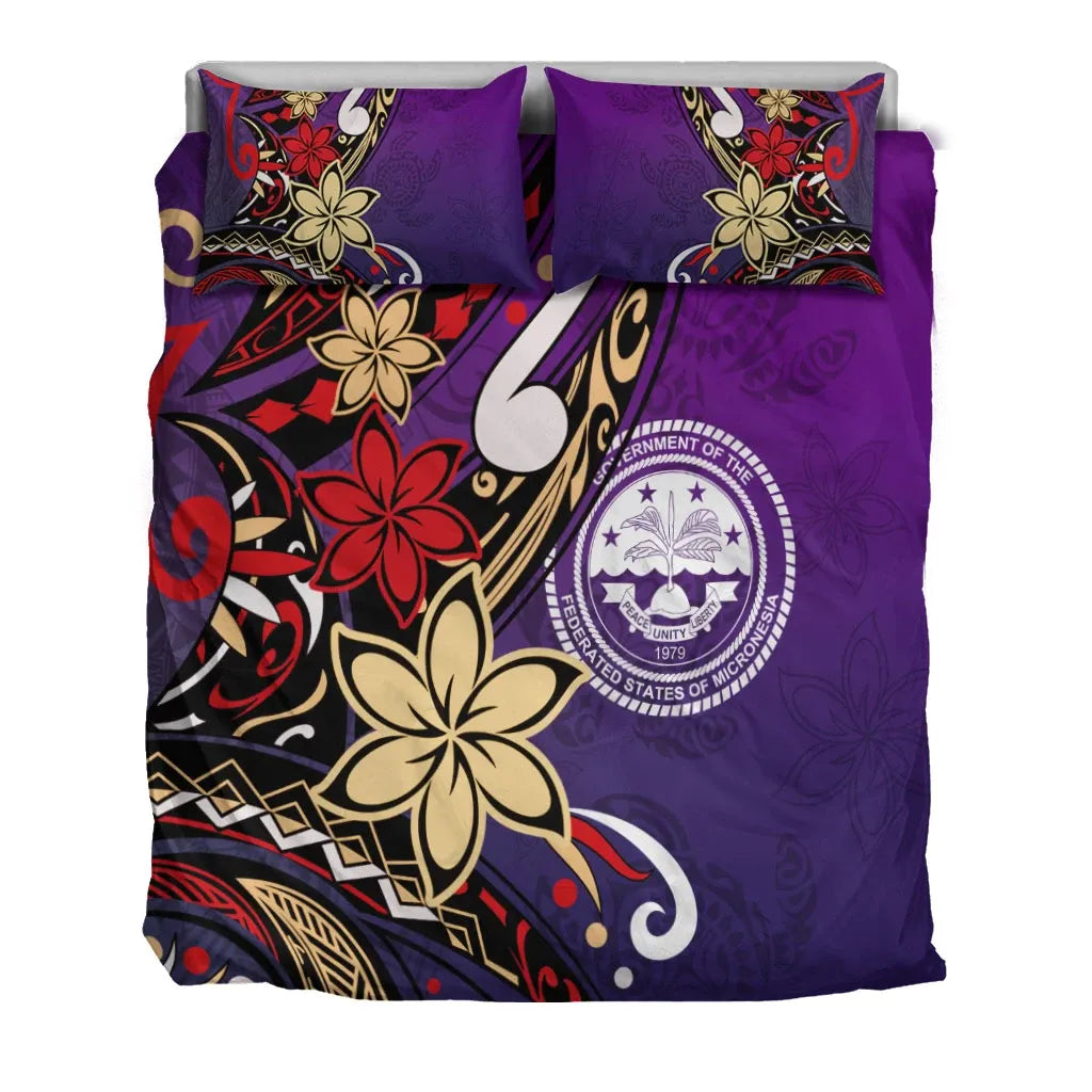 Federated States Of Micronesia Bedding Set - Tribal Flower With Special Turtles Purple Color