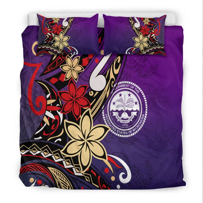 Federated States Of Micronesia Bedding Set - Tribal Flower With Special Turtles Purple Color
