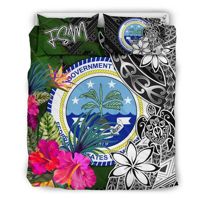 Federated States Of Micronesia Bedding Set - Turtle Plumeria Banana Leaf