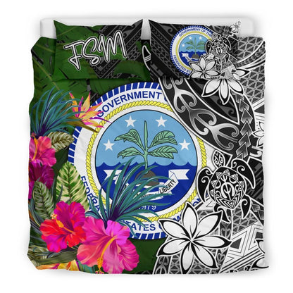 Federated States Of Micronesia Bedding Set - Turtle Plumeria Banana Leaf