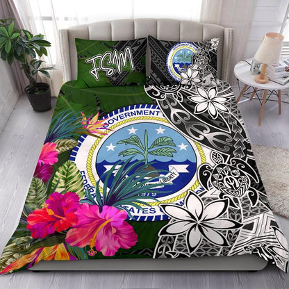 Federated States Of Micronesia Bedding Set - Turtle Plumeria Banana Leaf