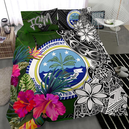Federated States Of Micronesia Bedding Set - Turtle Plumeria Banana Leaf