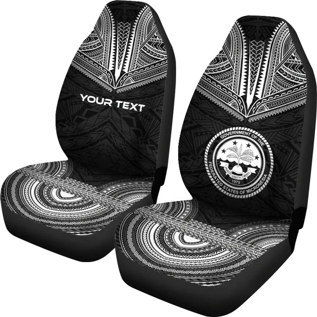 Federated States of Micronesia Custom Personalised Car Seat Cover - FSM Seal Polynesian Chief Tattoo Black Version