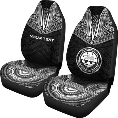 Federated States of Micronesia Custom Personalised Car Seat Cover - FSM Seal Polynesian Chief Tattoo Black Version