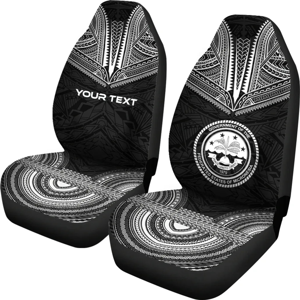 Federated States of Micronesia Custom Personalised Car Seat Cover - FSM Seal Polynesian Chief Tattoo Black Version