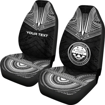 Federated States of Micronesia Custom Personalised Car Seat Cover - FSM Seal Polynesian Chief Tattoo Black Version